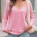 Tankaneo Womens Oversized Long Sleeve Shirts Deep V Neck Fall Tops Casual Loose Fit Tunic Basic Tees (Pink)