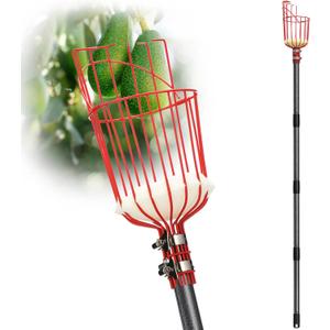 DonSail Fruit Picker Pole with Basket Telescoping, Citrus Orange Picker Pole with Basket 35-150 inch Long Handle, Mango Avocado Fig Acorn Pear Pomelo Chery Lemon Picker for Tree