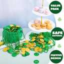 JOYIN 209PCS St Patricks Day Pot of Gold Set, 208 Lucky Leprechaun Plastic Coins and 1 Green Cauldron with Handle Saint Patricks Party Supplies
