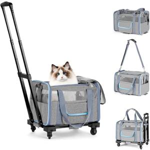Pet Carrier with Wheels,Airline Approved Dog Carrier with Wheels and Telescopic Handle,Rolling Pet Carrier with Breathable Mesh for Cat & Small Dog