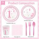 MEHOFOND 168pcs One Silly Goose Birthday Party Tableware Set for Girls, Silly Goose 1st Birthday Decorations Pink Gingham Plates and Napkins Sets for 24 Guests