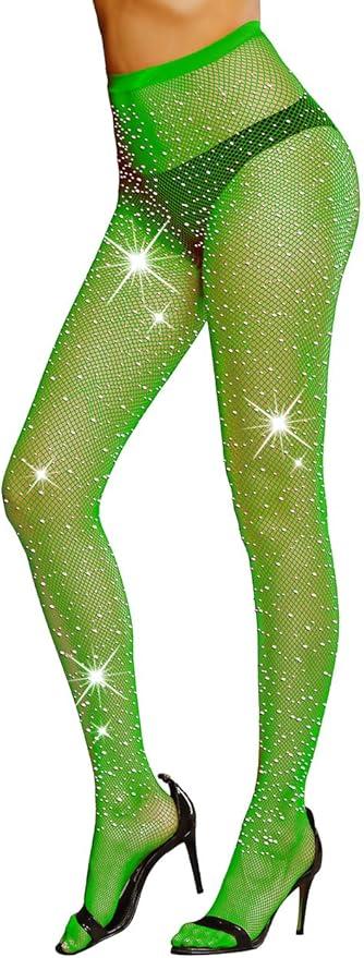 LUCKELF Sexy High Waist Tights Sparkle Rhinestone Fishnets Party Rhinestone Mesh Stockings