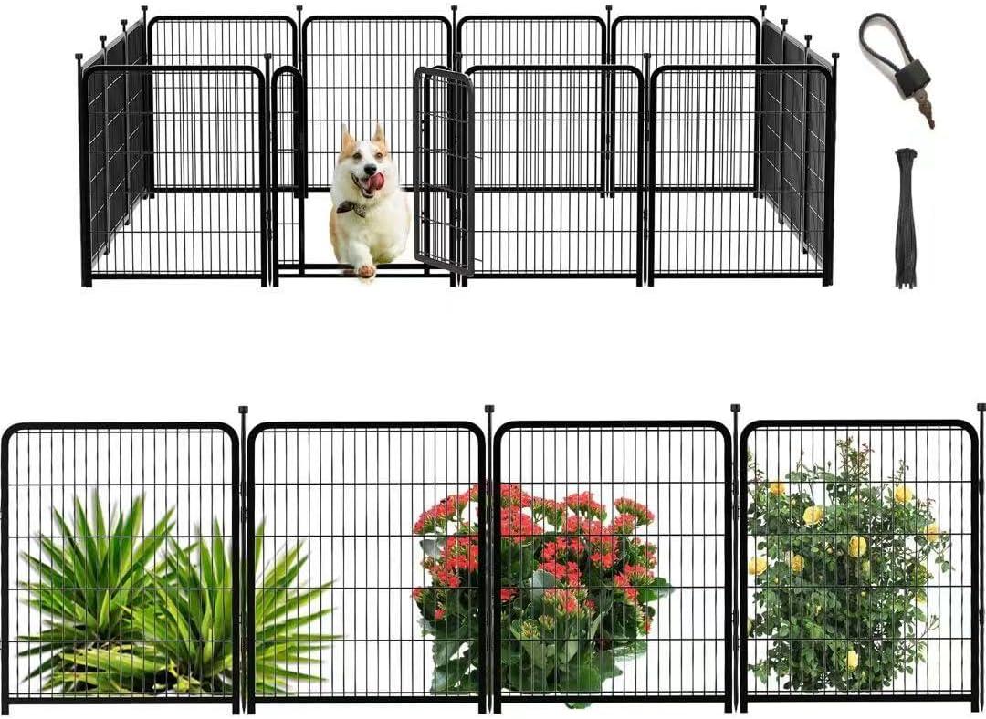 Getlay Dog Playpen 48 inch(H) 8 Panels Total 17.7 Ft(L) Dog Fence Outdoor for Yard. Wide Door Low ThresholdMetal Dog Pen Heavy Duty Pet Puppy Exercise Pen for Rv Camping Garden Yard
