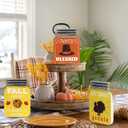 4 x 3PCS Reversible Thanksgiving Decor & Christmas Decorations Wooden Mason Jar, Winter & Fall Decorations for Home, Table, Fireplace Mantel, Shelf, Office Desk, Xmas Holiday Decorations