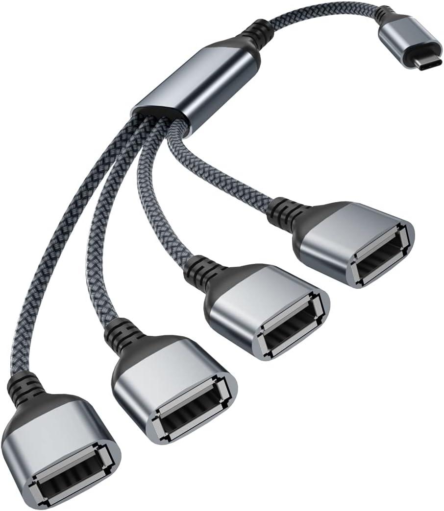 Basesailor USB C to Four USB Cable Adapter 3.3FT, USB Type C Male to 4 USB A Female 2.0 Splitter, Thunderbolt 3 Multiple Multi Port Hub, Double Dual Cord Converter for Laptop, Mac, iPhone 16 15,iPad