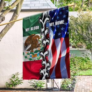 FLAGWIX Mexico Flags, My Home My Blood, Hispanic Heritage Month Decorations Flags - 4th of July Decorations For Home, Outside, House Flag 30x40 - Double Sided, Heavy Duty Canvas Flag Indoor Outdoor (Mexican ft American THH2298F)