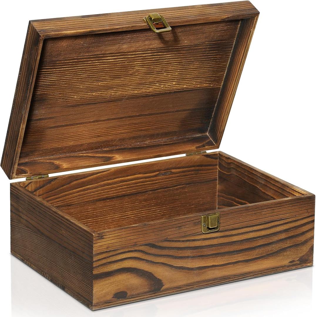 Large Wooden Keepsake Box, Vintage Storage Box with Hinged Lid, Decorated Wooden Memory Box for Crafts Art Hobbies Photos and Valentine's Day Decoration