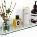 Glass Bathroom Shelves,Brushed Nickel Floating Shelves for Wall Rectangular Modern Stainless Steel Glass Shelf for Bathroom Shelves Wall Mounted 16 Inch (16"with Railing)