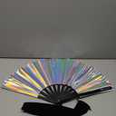 Large Rave Fan, Clack Folding Hand Fan with Premium Fabric, Thick Bamboo Frame for Men Women Gift for EDM, Festival, Club, Party, Dance, Decoration (Holographic Silver, 13")
