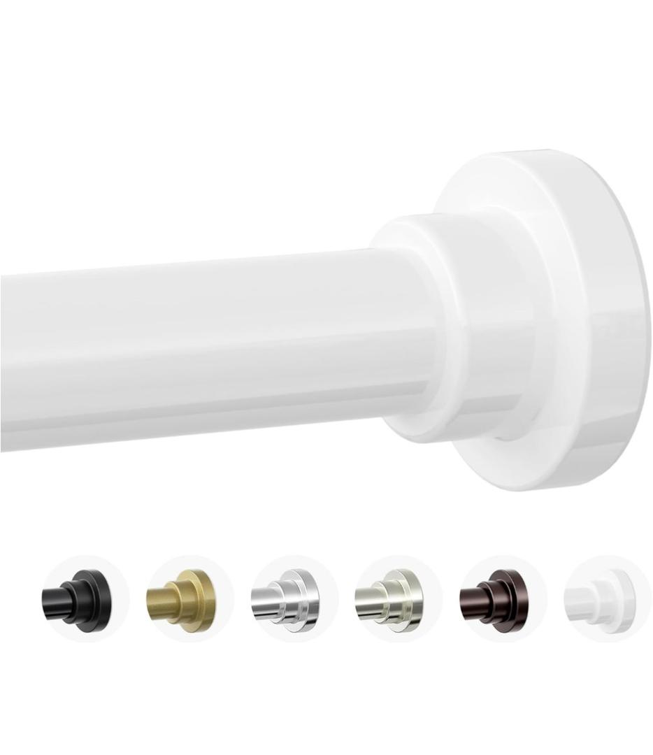 Shower Curtain Rod, 1" Diameter Heavy Duty Tension Shower Rod, Non Slip Adjustable 28-46 inch No Drilling Shower Curtain Rods Spring Tension For Bathroom, Shower Stall, No Rust, White
