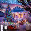 JMEXSUSS 800 LED Christmas Icicle Lights Outdoor Plug-in, Multicolor Waterproof, 8 Modes with 160 Drops for Bedroom House Holiday Party Decorations (77.6FT)