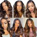 Highlight Human Hair Bundles P4/613 Body Wave Human Hair Bundles Brown Body Wave Bundle P4/613 Color Brazilian Two Tone Chocolate Brown and Blonde Bundles Human Hair Extensions 26 28 30 Inch