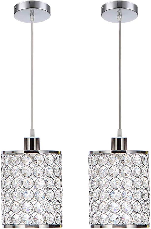 2 Pack Crystal Pendant Lights Kitchen Island,Crystal Pendant Light with Long Cord Adjustable,Chrome Finish Bar Pendant Lighting,Pendant Light Fixtures for Bathroom,Dining Room,Bedroom