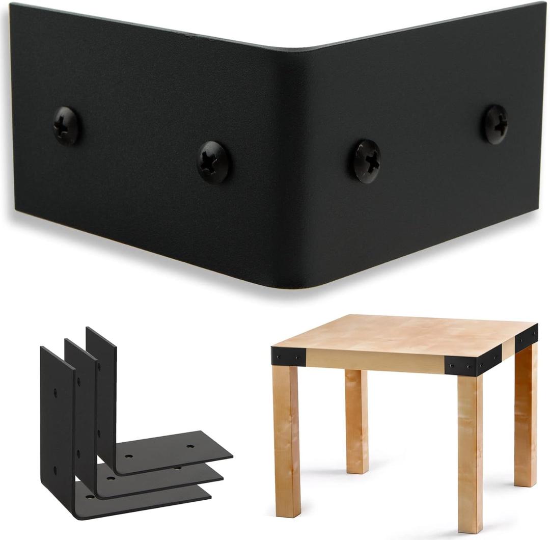 KOXHERO Farmhouse Metal Corner Brackets Decorative Wood Table 3.3" Matte Black Corner Protectors for Retro Industrial Wood Dresser Nightstand TV Stand Bed Frame(Height:1.9") 4Pcs