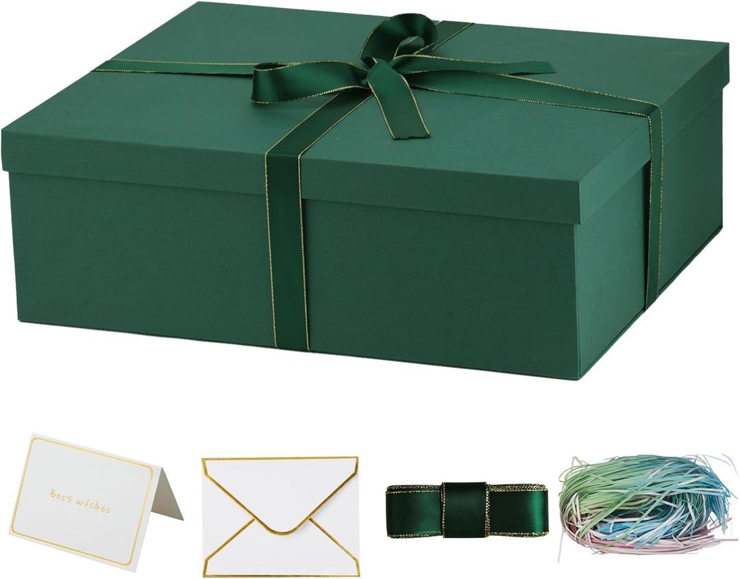 YINUOYOUJIA Large Gift Box with Lid 16.5x13x5.5 inches,Green Box for Presents,Birthday,Valentine's Day,Mother's Day,Christmas,Anniversary