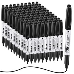 SMELHA Permanent Markers, 100 Pack Black Permanent Marker Pens, Black Permanent Marker set bulk ，Fine Tip, Waterproof, 1S Drying, smooth writing,durable, works on Plastic, Glass, Metal, Wood and Stone