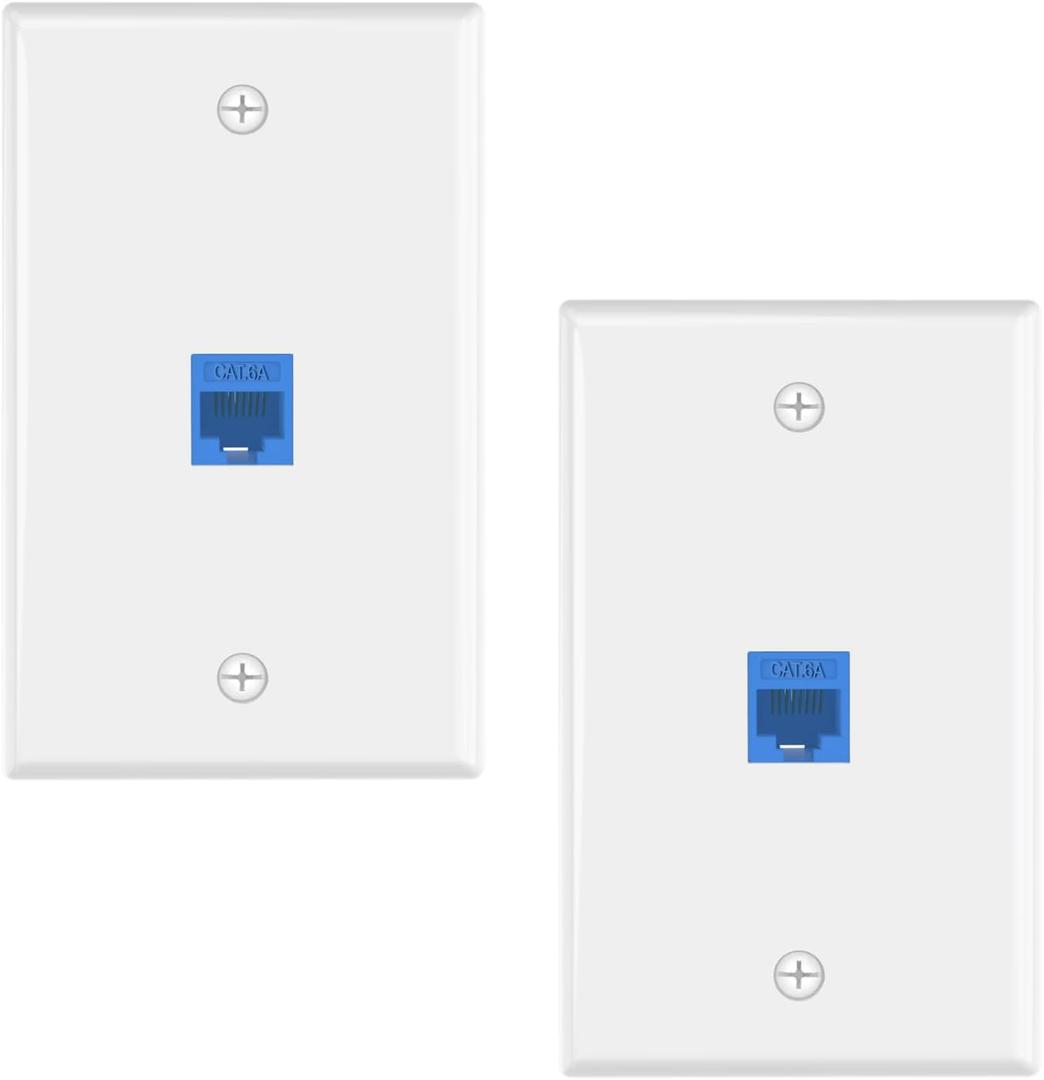 VCE Cat6A Ethernet Wall Plate (UL Listed), 1-Port Female to Female Wall Jack, Keystone Wall Plate with RJ45 Keystone Inline Coupler, Blue 2-Pack
