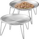 Cat Food Bowls, 2 Pcs Stainless Steel Cats Food and Water Whisker Fatigue Shallow Dishes, Small Dog Puppies Fat Faced Cat Kitten Supplies (2 Plates with Stand)