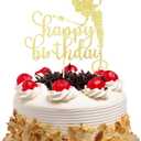 Fairy Happy Birthday Cake Topper Angel Princess Cake Toppers for Birthday Party Decoration Supplies, Gold Glitter
