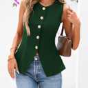 BTFBM Summer Sleeveless Blazer Vest For Women Dressy Button Down Round Neck Business Casual Outfits Work Suit Vests Tops (Green, M)