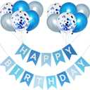 Happy Birthday Decorations Banner and Balloons Set, Happy Birthday Banner Sign with 12pcs Balloons for Men Boy Party Supplies, Blue