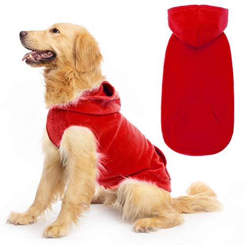 EXPAWLORER Dog Hoodie Fleece Sweater Vest, Hooded Dog Sweatshirt Fall Winter Pet Clothes with Leash Hole, Sleeveless Warm Cozy Puppy Clothing for Cat Small Medium Large Dogs Girl Boy, Red, L