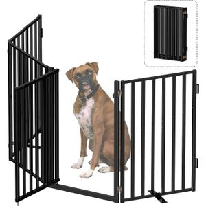 Dog Gate Free Standing with Door for Stairs, 36" Tall Dog Fence Freestanding Indoor Outdoor Use for Doorways, Metal Black 4 Panels