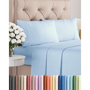 King Size 4 Piece Sheet Set - Comfy Breathable & Cooling Sheets - Hotel Luxury Bed Sheets for Women & Men - Deep Pockets, Easy-Fit, Soft and Wrinkle Free Sheets - Light Blue Oeko-Tex Bed Sheet Set