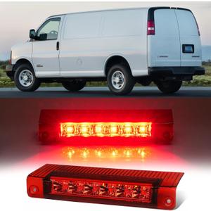 Third 3rd Brake Light LED for 2003-2017 Chevy Express, High Mount Rear Brake Lights Assembly for 03-17 GMC Savana, Waterproof Center Cab Lamp Stop Light, Red Lens