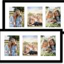 QOTIB 10x20 Picture Frame Set of 2, Display 3 Pcs 5x7 Picture Collage with Mat or 10 x 20 without Mat, Three 5x7 Picture Frame Collage for Wall Hanging, 5 by 7 Multi Frame, 2 Pack, Black