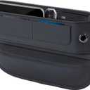 Leather Car Seat Gap Filler Organizer, Center Console Organizer with Card Slots for Car Suv Truck (Black, 1 Pack)