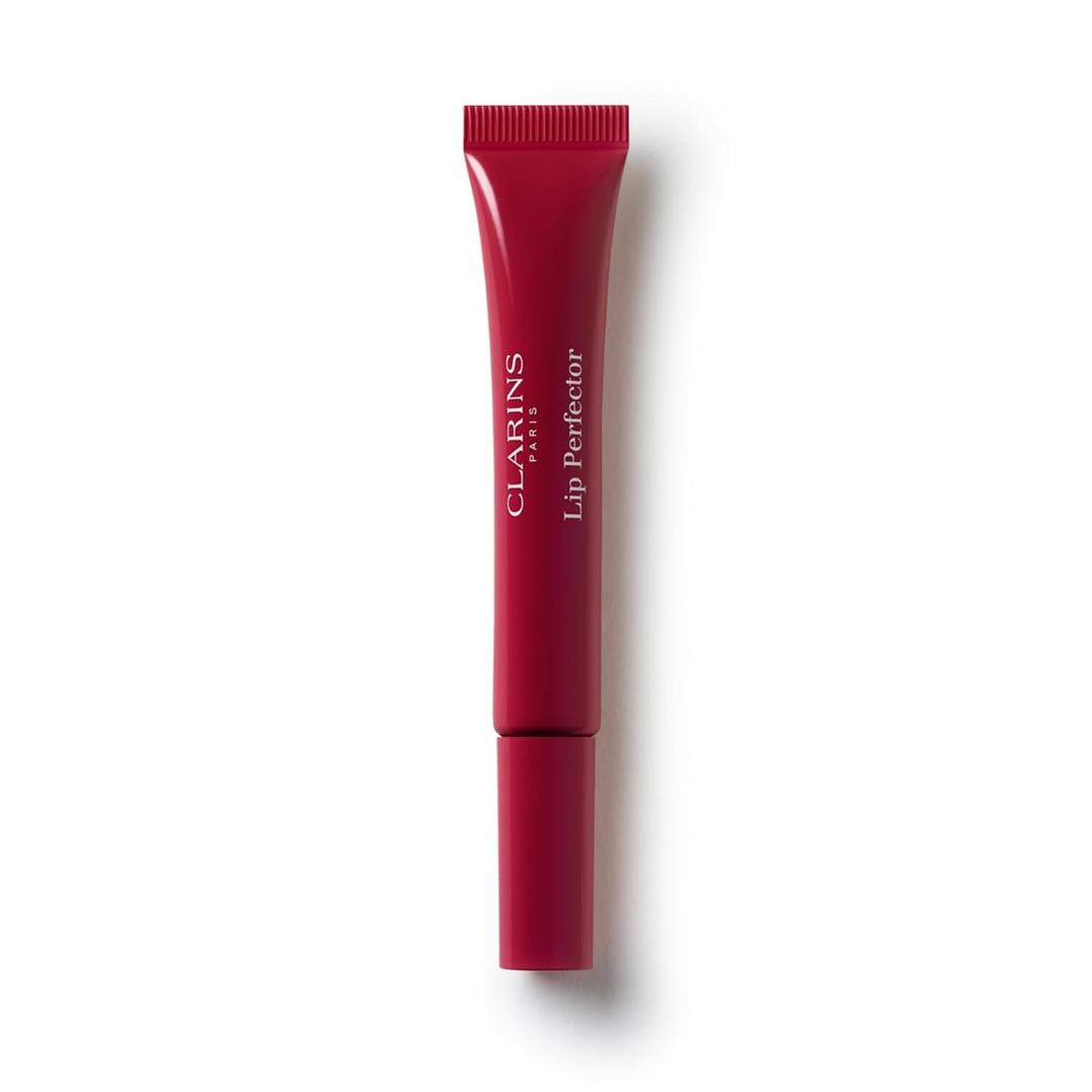Clarins Lip Perfector | Peptide Plumping and Hydrating Lip Gloss | Instant Shine With Sheer, Shimmer Finish |Non-Sticky Texture with Vanilla Scent | 0.35 Ounces (18 Intense Garnet - Red)