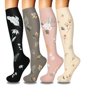 Iseasoo 4 Pairs Compression Socks for Women Circulation-Best Support for Nurses,Running,Athletic,Travel (Small-Medium, 09-black/grey/pink/beige)