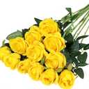 Hawesome 12PCS Artificial Silk Flowers Realistic Roses Bouquet Long Stem for Home Wedding Decoration Party (Yellow 1) (6 Flowers 6 Buds)