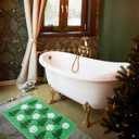 JarThenaAMCS Christmas Bathroom Rug 19.7 x 31.5 Inch Green Tree White Snowflake Absorbent Non Slip Shower Rug Front Mat for Xmas Winter Holiday Home Decoration