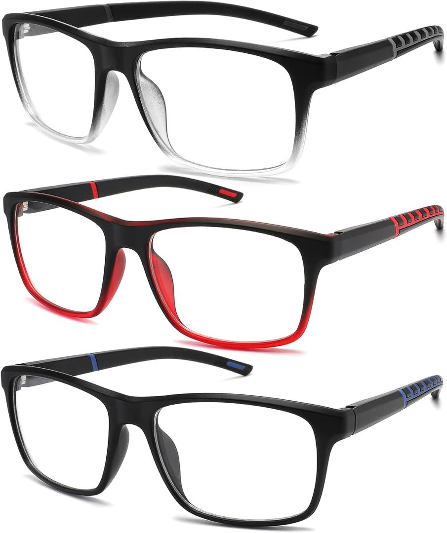 3 Pack Professional Reading Glasses Mens Computer Readers,Blue Light Blocking Glasses for Men Anti Glare/Filter UV,Stylish Large Oversized Two Tone Frame Spring Hinge Eyeglass 1.0 Strength