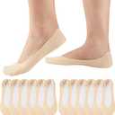 COOPLUS No Show Socks Womens Cotton Non Slip Low Cut Liner Socks Thin Invisible Socks for Flats Loafers 6 Pairs (Beige)