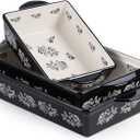 Wisenvoy Baking Dish Ceramic Lasagna Pan Casserole Dish 3-Piece Bakeware Sets Baking Dishes Baking Set Baking Dish Set (Black Flower)