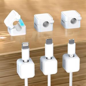 6 Pack Magnetic Cord Organizer White, Adhesive Cable Clips for Desk Nightstand, Cord Management Holder for Wall Car, Wire Keeper for Phone Charger Wires & Charging Cables - White