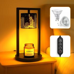 Statue of Liberty Candle Lamp Warmer with Timer & Dimmer, Adjustable Height - Electric Wax Melter Candle Heater for Jar Candles, Modern City-Style Home Decor, Includes 2 Warm Bulbs