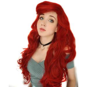 Probeauty Mermaid Wig Long Red Curly Body Wave Wig Halloween Cosplay Costume Wigs for Women+Wig Cap