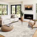 Abstract 8x8 Washable Area Rug - Large Living Room Bedroom Rugs with Non Slip Rubber Backing Indoor Low Pile Stain Resistant Carpet for Dining Room Office Soft Modern Home Decor Mat 8x8 Beige