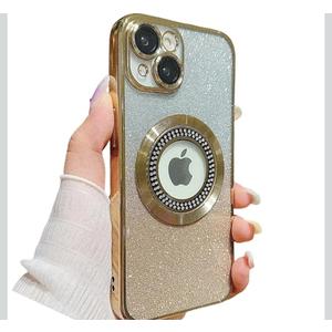 SGVAHY Case Compatible with iPhone 14 Plus Magnetic Glitter MagSafe Slim Shockproof Anti-Scratch Full Protection with Camera Lens Protector Logo View Dustproof Mesh Designed Gold