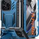FNTCASE for iPhone 16 Pro Max Case: Military Grade [Built-in Screen Protector] [Kickstand] Matte Textured Drop Proof Protection Cover | Rugged Shockproof TPU Protective Sturdy Phone Cases - Blue