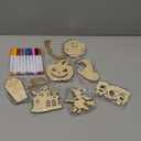 Max Fun 60PCS Halloween Crafts Painting Wooden Slices Cutouts Ornaments DIY Unfinished Pre-drilled Natural Wood for Kids Halloween Hanging Decorations