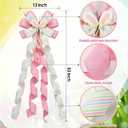 Pink Easter Bunny Burlap Bow, Large 13x53 Inch Large Easter Wreath Bow, Handmade Durable Easter Decoration for Indoor Outdoor Wall Door Tree Fireplace Fence DIY Crafts (Easter Rabbit)