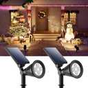 2 Pack Solar Spotlights Outdoor Waterproof for Christmas Hanging, Tree, Wreaths, Snowman, Elk, Adjustable Panel Solar Power Landscape Uplights for Outside Garden, Backyard, Patio, Sidewalk,Warm White