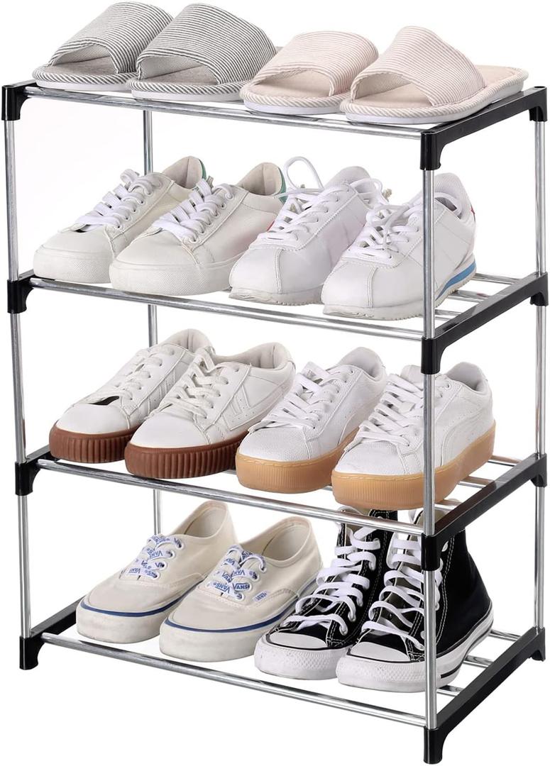 Jucaifu Stackable Small Shoe Rack, Entryway, Hallway and Closet Space Saving Storage and Organization (4Tier, Black)