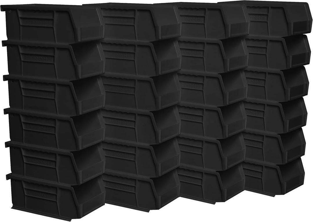Akro-Mils 30220 AkroBins Plastic Storage Bins, Space-Saving Stackable Bins for Garage, Pantry, Craft Organization, 7" x 4" x 3", Black, 24-Pack