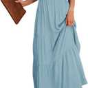 Dokuritu Women's Beach Crochet Lace Maxi Dress Solid Color Summer Vacation Spaghetti Strap Long Dress 2026 (Light Blue)